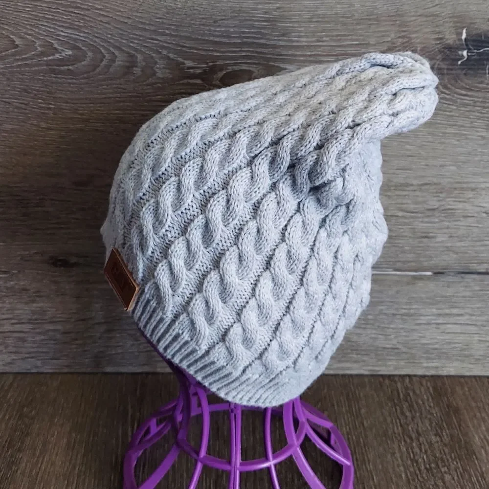 CAT Caterpillar Gray Cable Knit Beanie